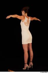 Whole body white dress white heels modeling t pose of Little Caprice